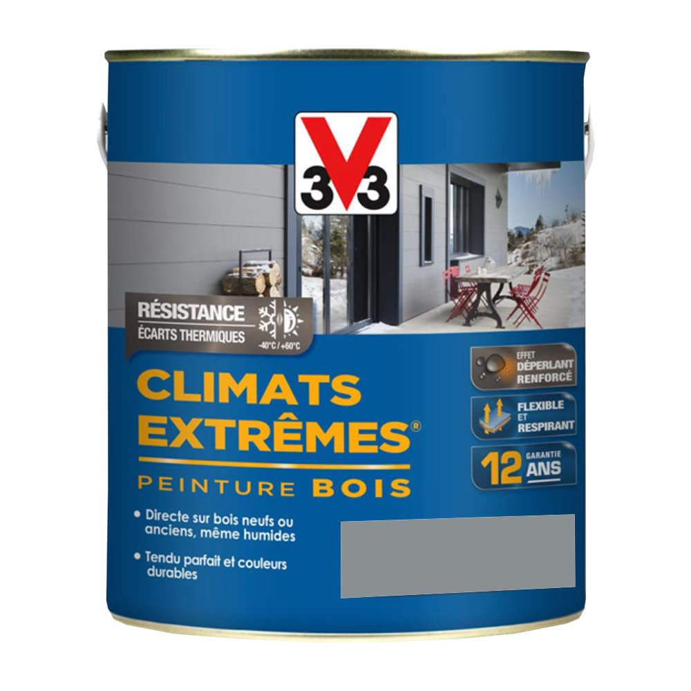 Peinture bois V33 Climats Extrêmes Satin Gris galet - 2L Peinture bois V33 Climats Extrêmes Satin Gris galet - 2L