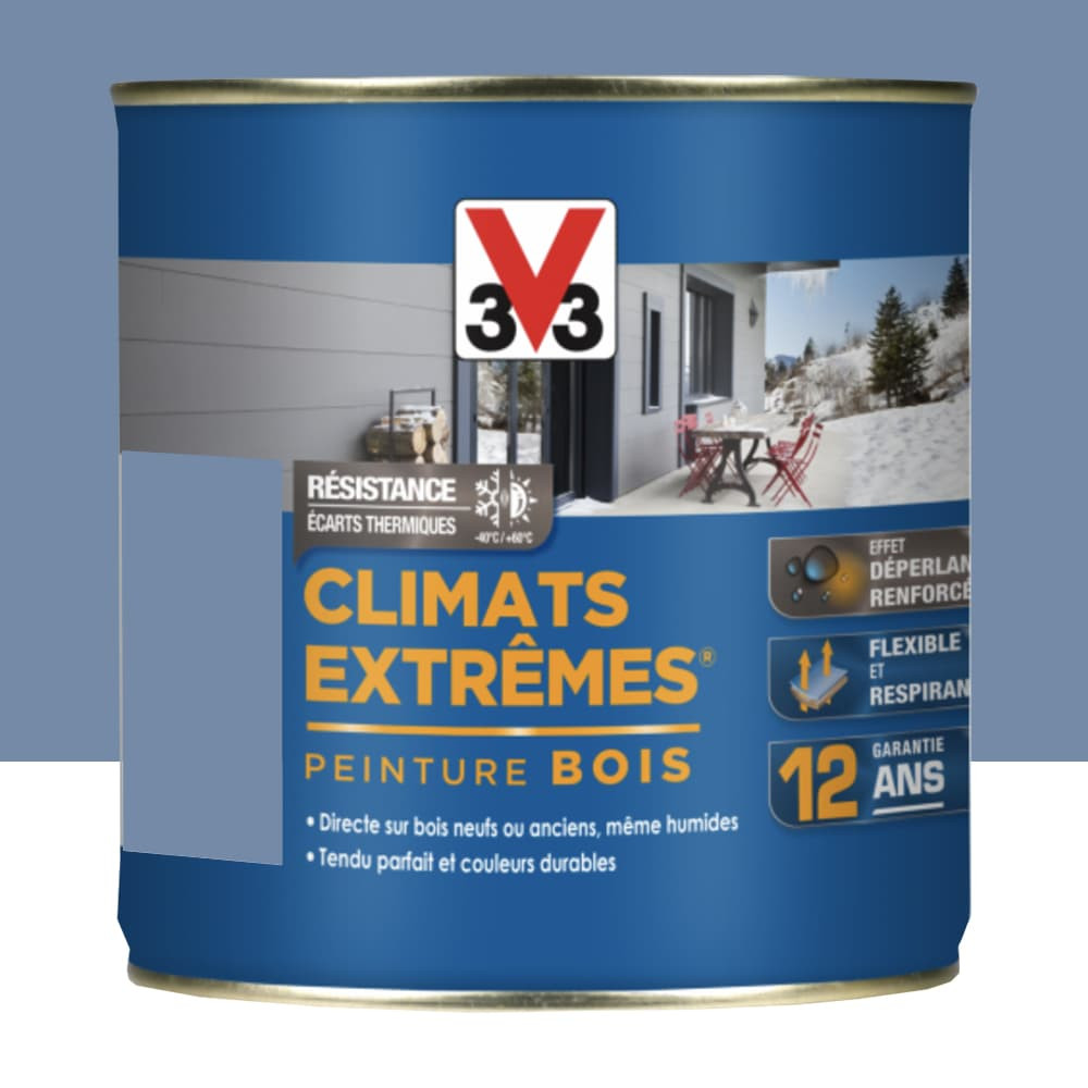 Peinture bois V33 Climats Extrêmes Satin Bleu provence - 0,5L
