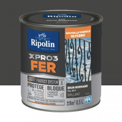 Peinture fer glycéro Ripolin XPRO3 Fer Brillant Brun Normand - 0,5L