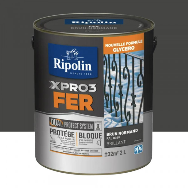 Peinture fer glycéro Ripolin XPRO3 Fer Brillant Brun Normand - 2L