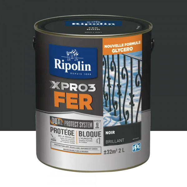 Peinture fer glycéro Ripolin XPRO3 Fer Brillant Noir - 2L