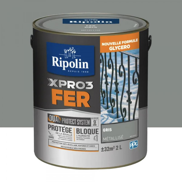 Peinture fer glycéro Ripolin XPRO3 Fer Gris Metallisé 2L