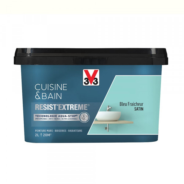 Peinture V33 Cuisine & Bain Resist'Extreme Satin Bleu Fraicheur 2L