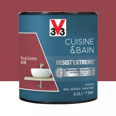Peinture V33 Cuisine & Bain Resist'Extreme Satin Rouge Carmen 0.5L
