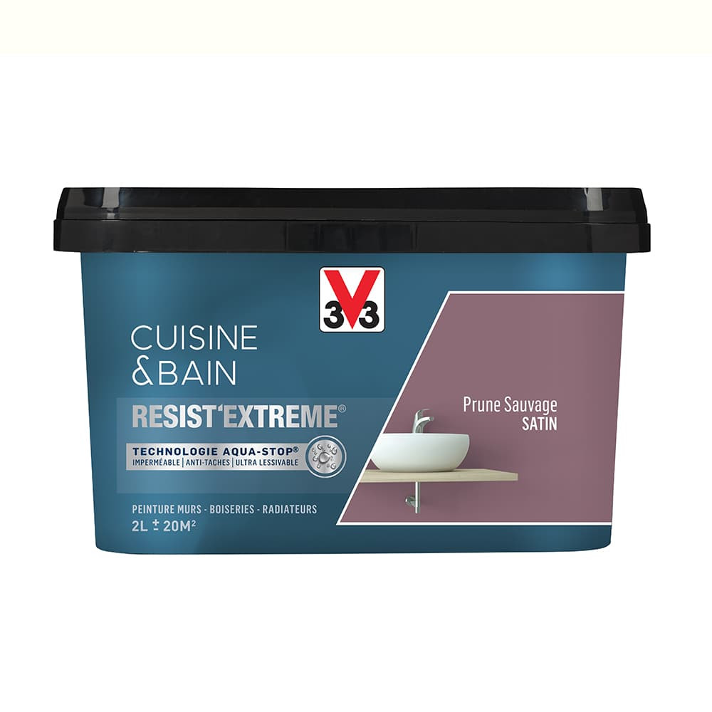 Peinture V33 Cuisine & Bain Resist'Extreme Satin Prune Sauvage 2L Peinture V33 Cuisine & Bain Resist'Extreme Satin Prune Sauvage 2L