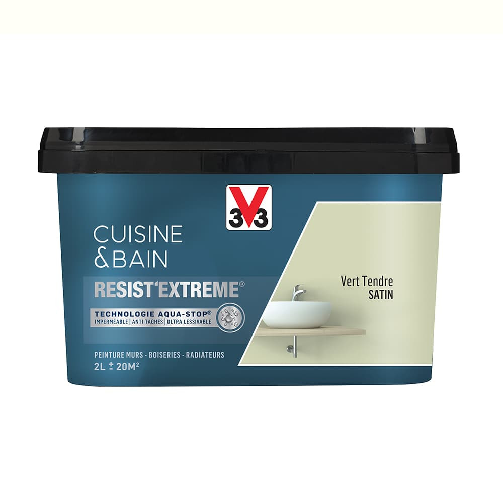 Peinture V33 Cuisine & Bain Resist'Extreme Satin Vert Tendre 2L Peinture V33 Cuisine & Bain Resist'Extreme Satin Vert Tendre 2L