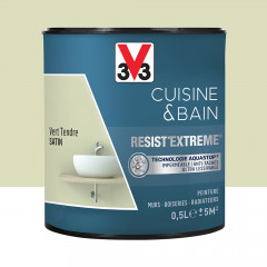 Peinture V33 Cuisine & Bain Resist'Extreme Satin Vert Tendre 0.5L