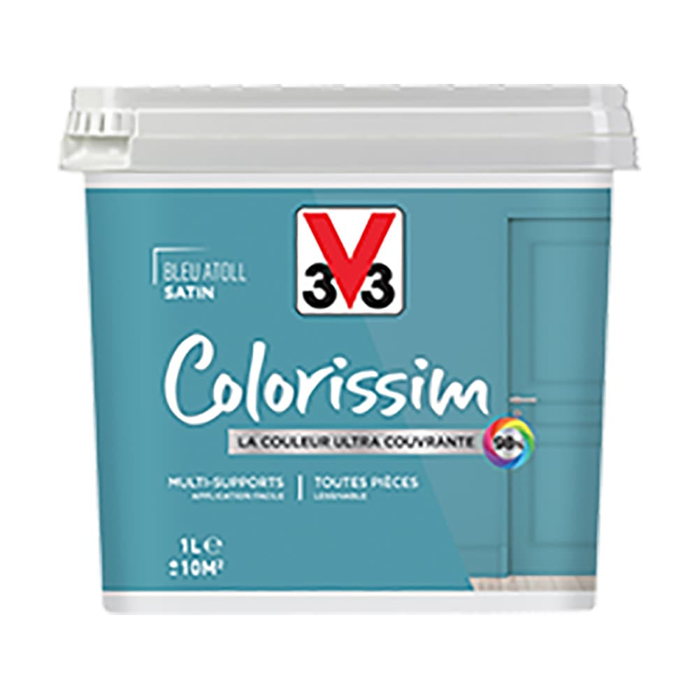 Peinture Multi-supports V33 Colorissim Satin Bleu atoll - 1L Peinture Multi-supports V33 Colorissim Satin Bleu atoll - 1L