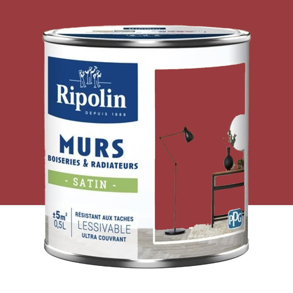 Peinture Murs, Boiseries, Radiateurs RIPOLIN Satin Rouge profond - 0,5L