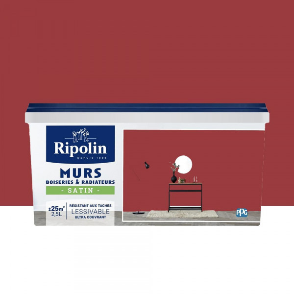 Peinture Murs, Boiseries, Radiateurs RIPOLIN Satin Rouge profond - 2,5L
