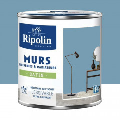 Peinture Murs, Boiseries, Radiateurs RIPOLIN Satin Bleu Moorea - 0,5L