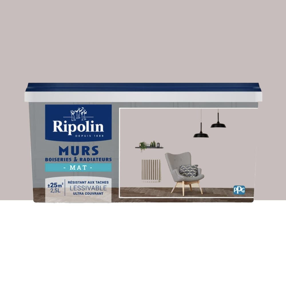 Peinture Murs, Boiseries, Radiateurs RIPOLIN Mat Gris lumière - 2,5L