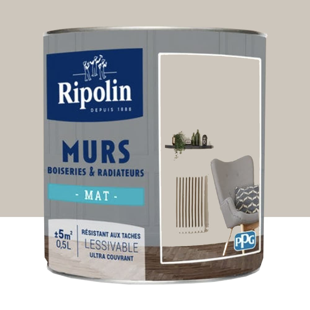 Peinture Murs, Boiseries, Radiateurs RIPOLIN Mat Gris petit cheval - 0,5L Peinture Murs, Boiseries, Radiateurs RIPOLIN Mat Gris petit cheval - 0,5L