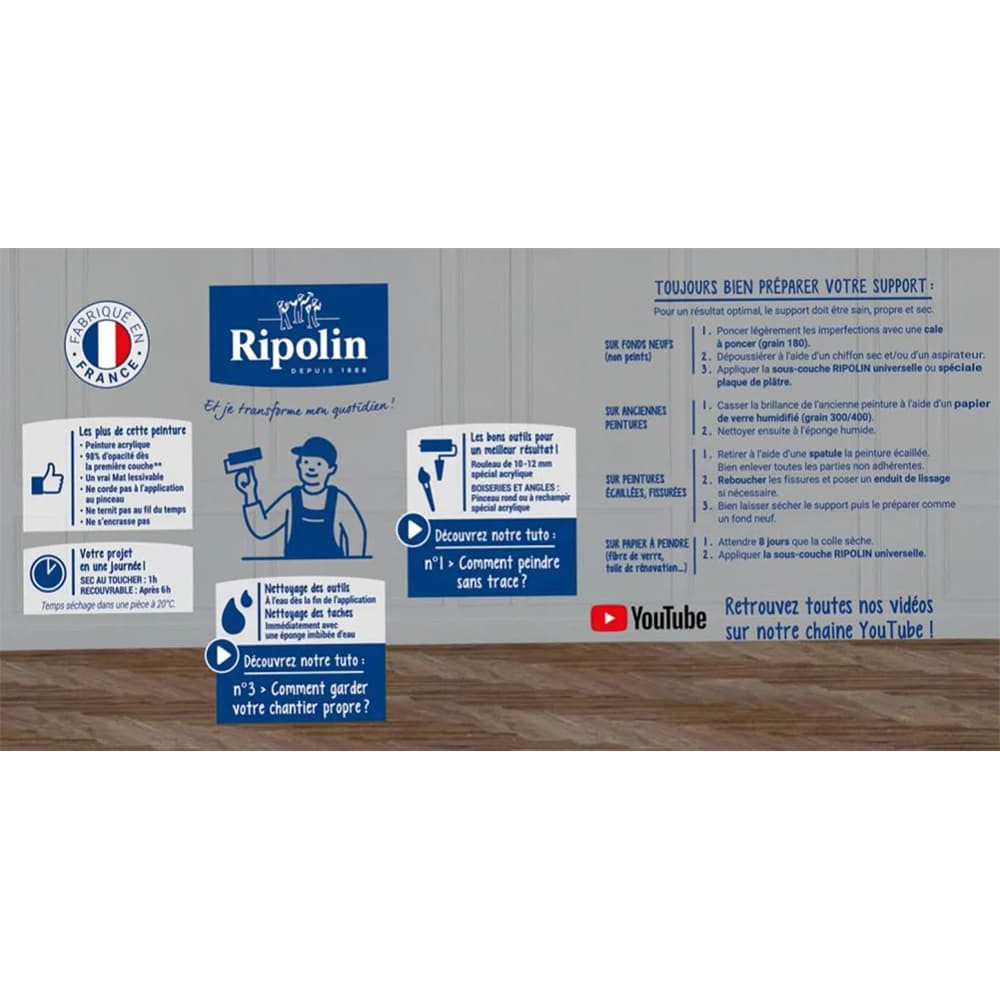Peinture Murs, Boiseries, Radiateurs RIPOLIN Mat Gris petit cheval - étiquette Peinture Murs, Boiseries, Radiateurs RIPOLIN Mat Gris petit cheval - étiquette