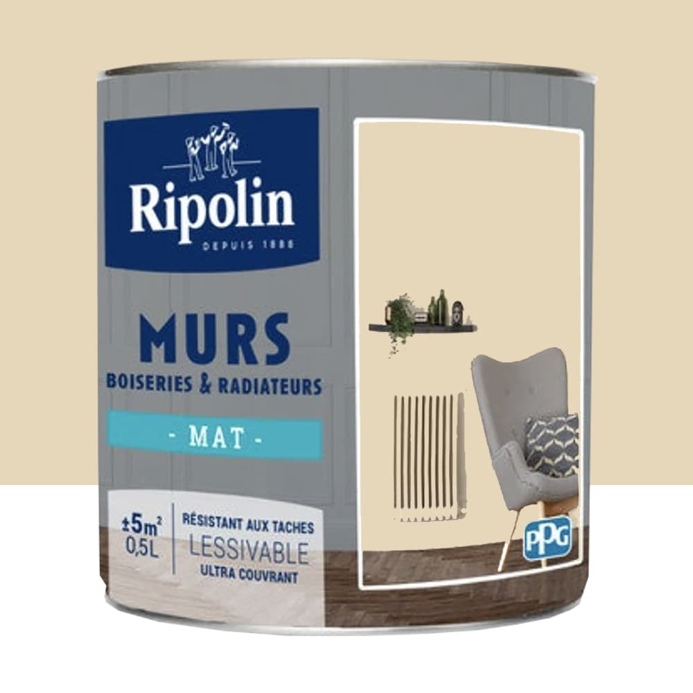 Peinture Murs, Boiseries, Radiateurs RIPOLIN Mat Beige Shari - 0,5L Peinture Murs, Boiseries, Radiateurs RIPOLIN Mat Beige Shari - 0,5L