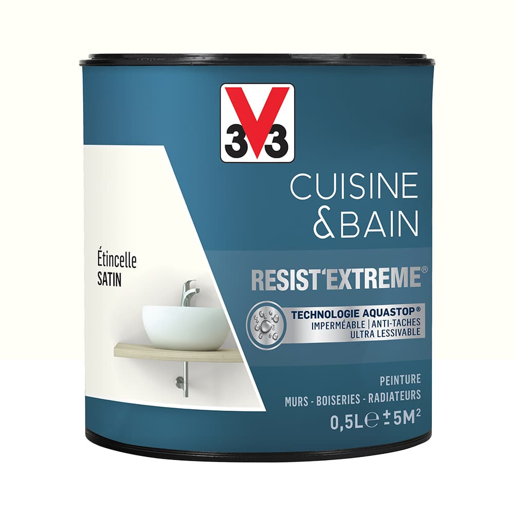 Peinture V33 Cuisine & Bain Resist'Extreme Satin Etincelle - 0,5L Peinture V33 Cuisine & Bain Resist'Extreme Satin Etincelle - 0,5L