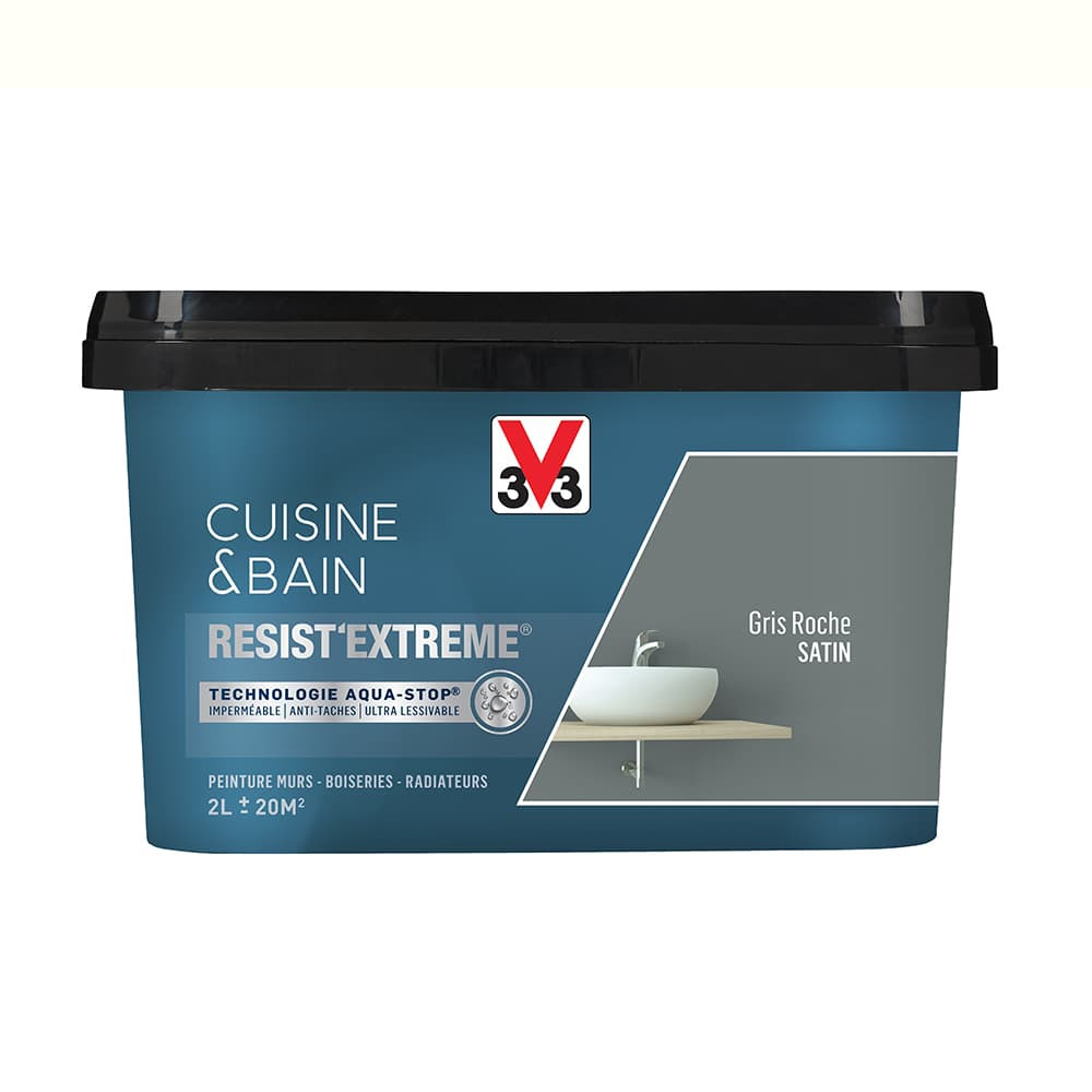 Peinture V33 Cuisine & Bain Resist'Extreme Satin Gris Roche - 2L Peinture V33 Cuisine & Bain Resist'Extreme Satin Gris Roche - 2L
