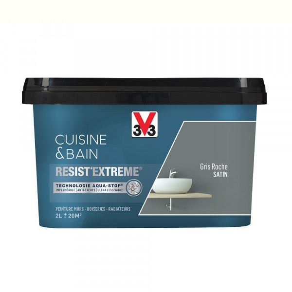 Peinture V33 Cuisine & Bain Resist'Extreme Satin Gris Roche - 2L