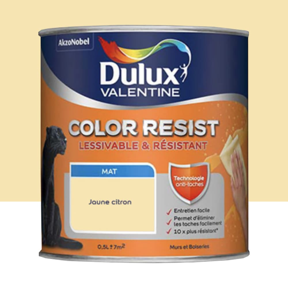 Peinture acrylique Dulux Valentine Color Resist Mat Jaune citron - 0,5L