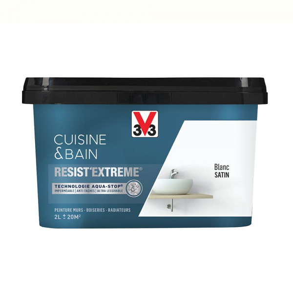 Peinture V33 Cuisine & Bain Resist'Extreme Satin Blanc - 2L