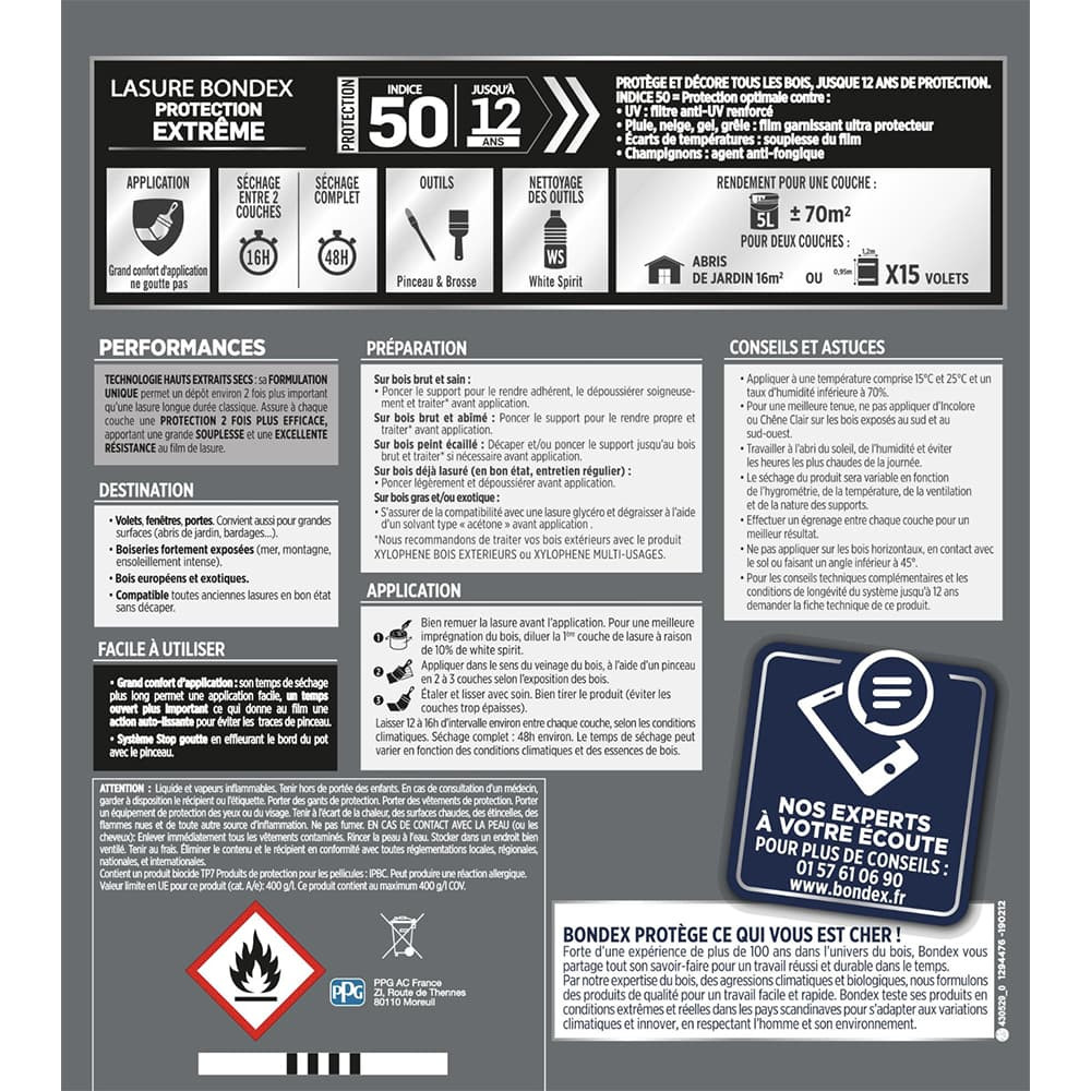 Lasure BONDEX Protection Extrême 12 ans Chêne clair - étiquette Lasure BONDEX Protection Extrême 12 ans Chêne clair - étiquette