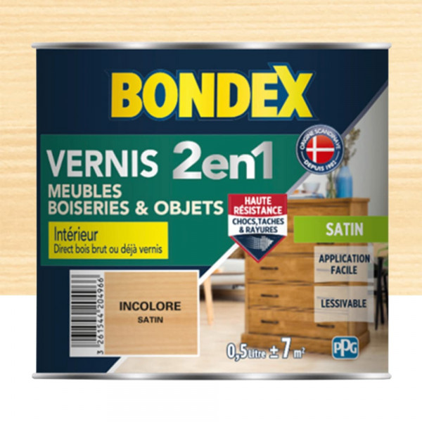 Vernis intérieur BONDEX 2 en 1 Incolore satin - 0,5L