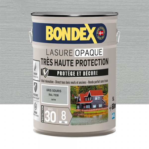 Lasure opaque BONDEX Très Haute Protection 8 ans Gris souris (ral 7038) - 5L