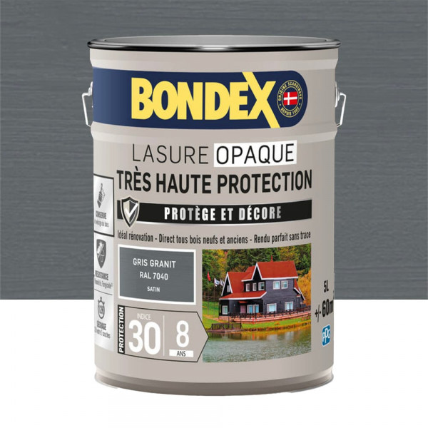 Lasure opaque BONDEX Très Haute Protection 8 ans Gris granit (ral 7040) - 5L