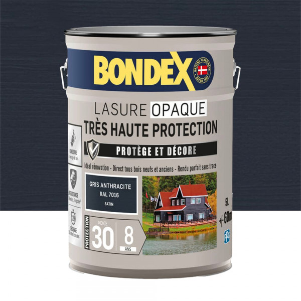 Lasure opaque BONDEX Très Haute Protection 8 ans Gris anthracite (ral 7016) - 5L