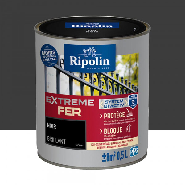 Peinture Fer RIPOLIN Extreme Fer Bi-Activ Noir - 0,5L