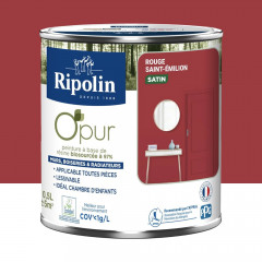 Peinture Murs, Boiseries, Radiateurs RIPOLIN OPur Satin Rouge Saint-Emilion - 0,5L