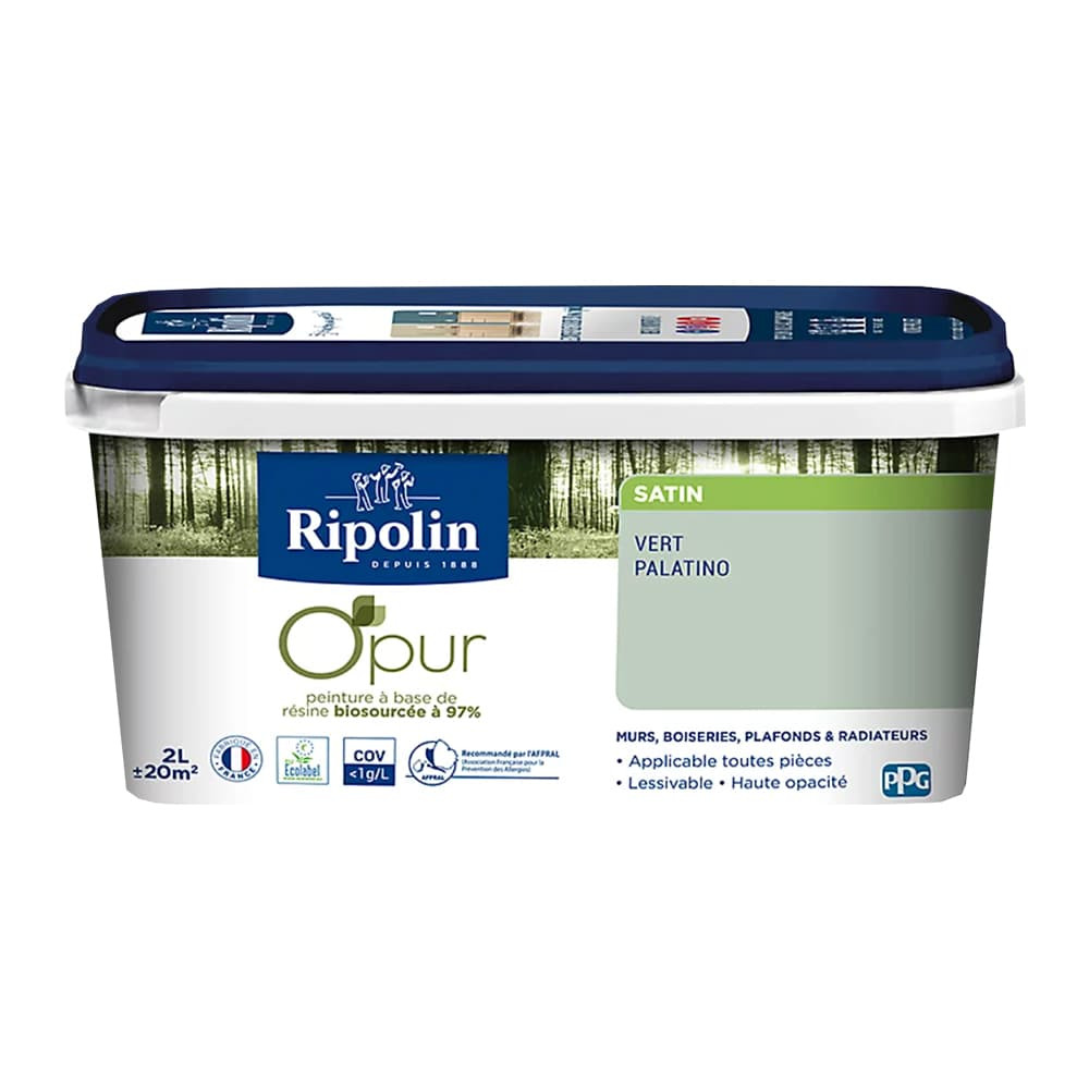 Peinture Murs, Boiseries, Radiateurs RIPOLIN OPur Satin Vert palatino - 2L