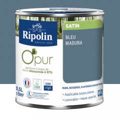Peinture Murs, Boiseries, Radiateurs RIPOLIN OPur Satin Bleu madura - 0,5L