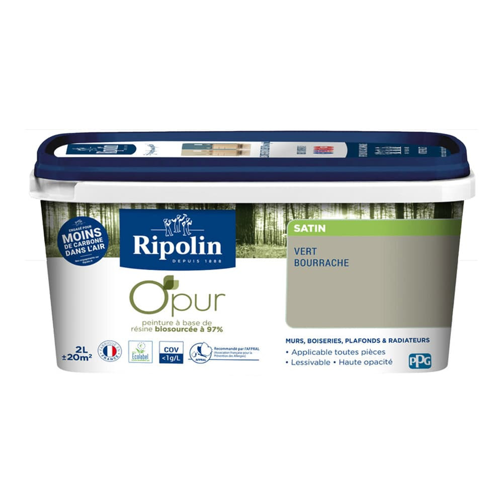 Peinture Murs, Boiseries, Radiateurs RIPOLIN OPur Satin Vert bourrache - 2L