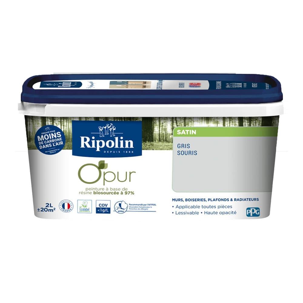 Peinture Murs, Boiseries, Radiateurs RIPOLIN OPur Satin Gris souris - 2L