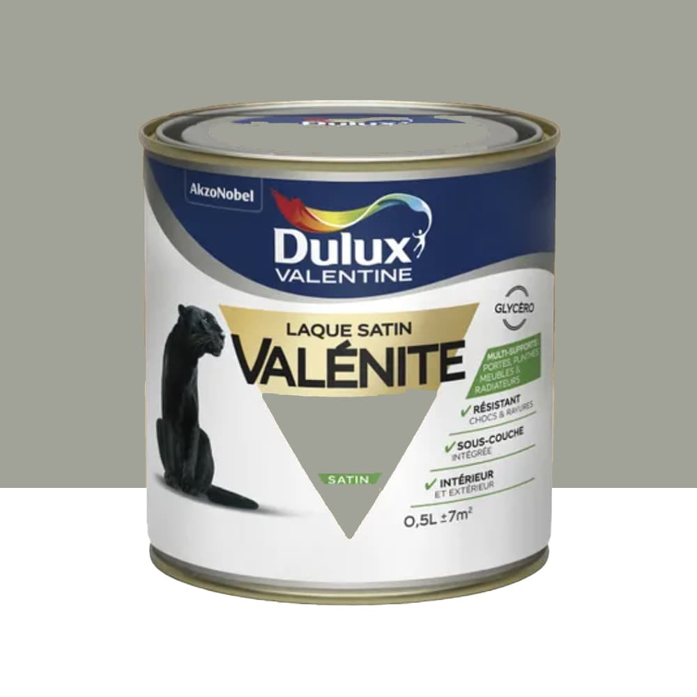 Laque satin Dulux Valentine Valénite Argile grise - 0,5L Laque satin Dulux Valentine Valénite Argile grise - 0,5L