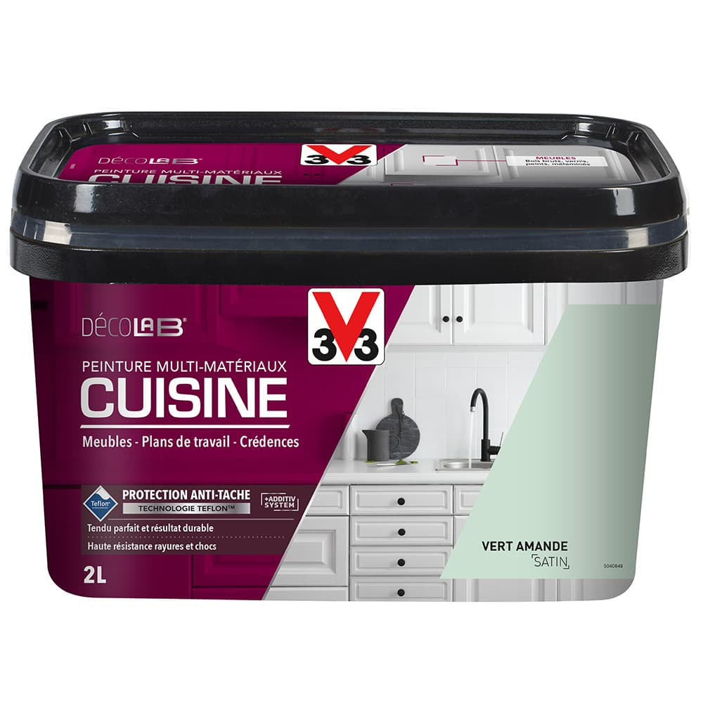 Peinture Multi-Matériaux Cuisine V33 Déco LAB Vert amande Satin - 2L Peinture Multi-Matériaux Cuisine V33 Déco LAB Vert amande Satin - 2L