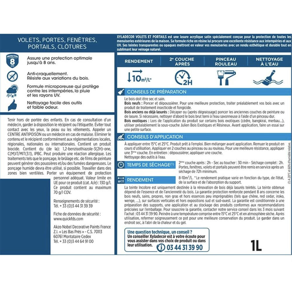 Lasure Xyladécor Volets & Portails 8ans Lin opaque - étiquette