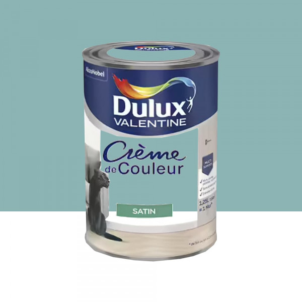 Peinture multi-supports Dulux Valentine Crème de Couleur Satin Vert jade - 1,25L