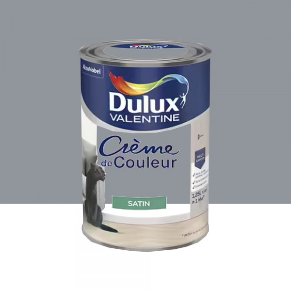 Peinture multi-supports Dulux Valentine Crème de Couleur Satin Gris Building - 1,25L