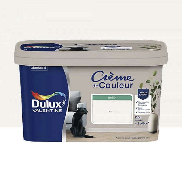 Peinture multi-supports Dulux Valentine Crème de Couleur Satin Blanc - 2,5L