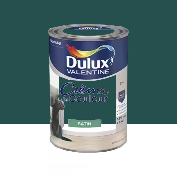 Peinture multi-supports Dulux Valentine Crème de Couleur Satin Emeraude - 1,25L