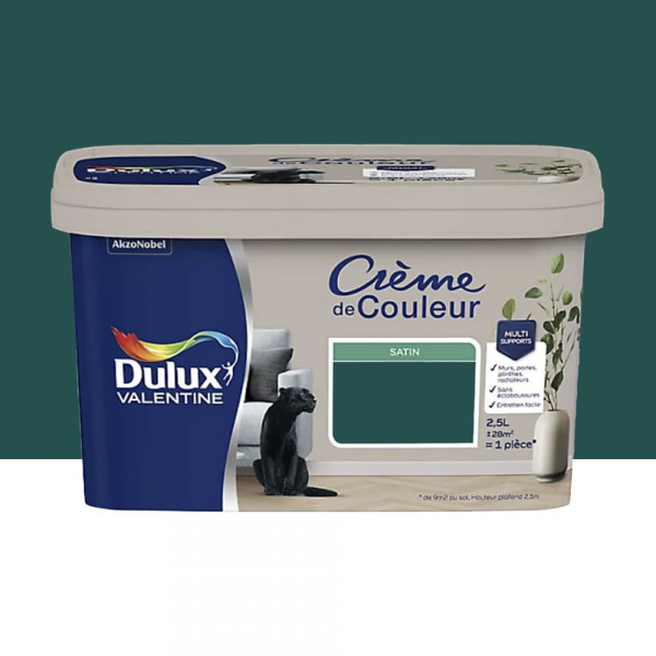 Peinture multi-supports Dulux Valentine Crème de Couleur Satin Emeraude - 2,5L
