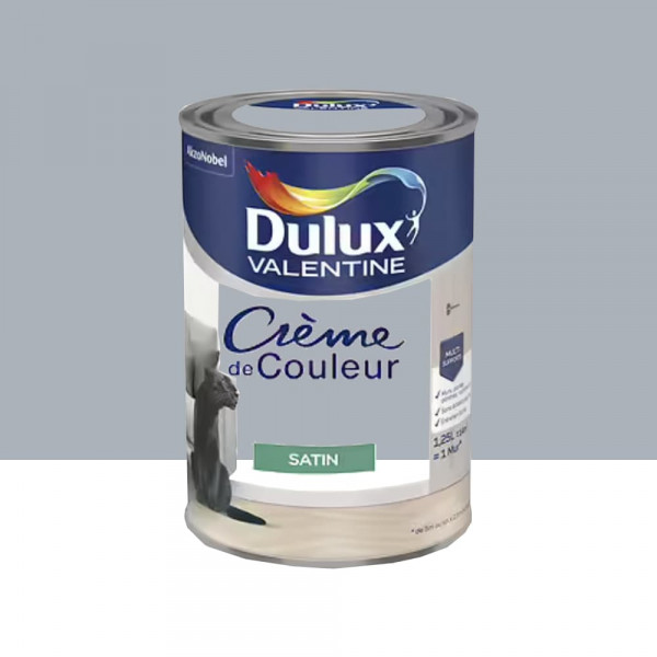 Peinture multi-supports Dulux Valentine Crème de Couleur Satin Gris angora - 1,25L