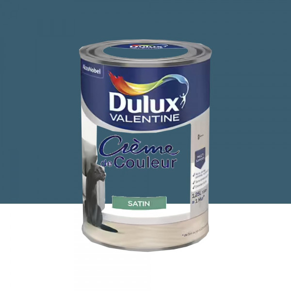 Peinture multi-supports Dulux Valentine Crème de Couleur Satin Bleu paon - 1,25L