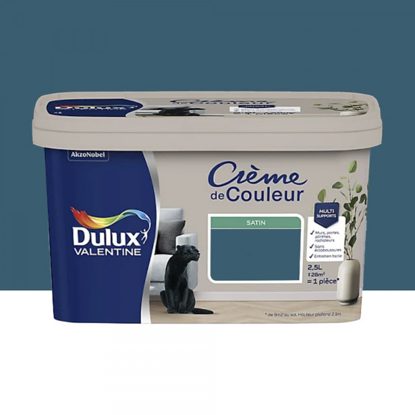 Peinture multi-supports Dulux Valentine Crème de Couleur Satin Bleu paon - 2,5L