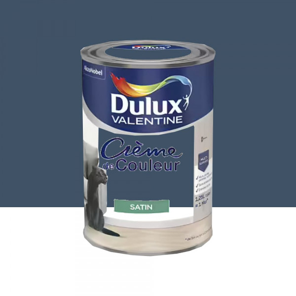 Peinture multi-supports Dulux Valentine Crème de Couleur Satin Bleu indigo - 1,25L