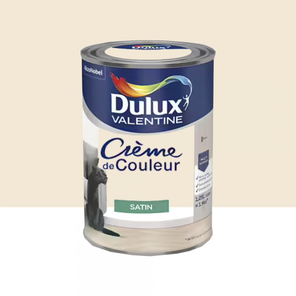 Peinture multi-supports Dulux Valentine Crème de Couleur Satin Blanc cassé - 1,25L