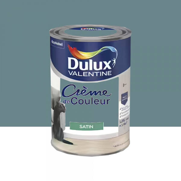 Peinture multi-supports Dulux Valentine Crème de Couleur Satin Bleu canard - 1,25L
