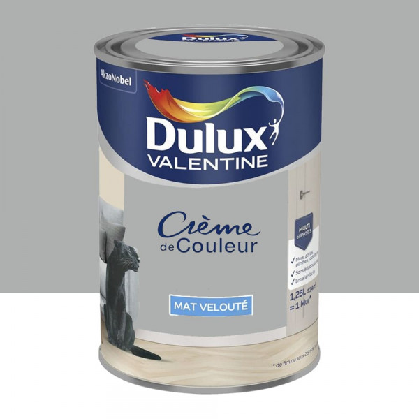 Peinture multi-supports Dulux Valentine Crème de Couleur Finition Mat Gris Alpaga - 1,25L